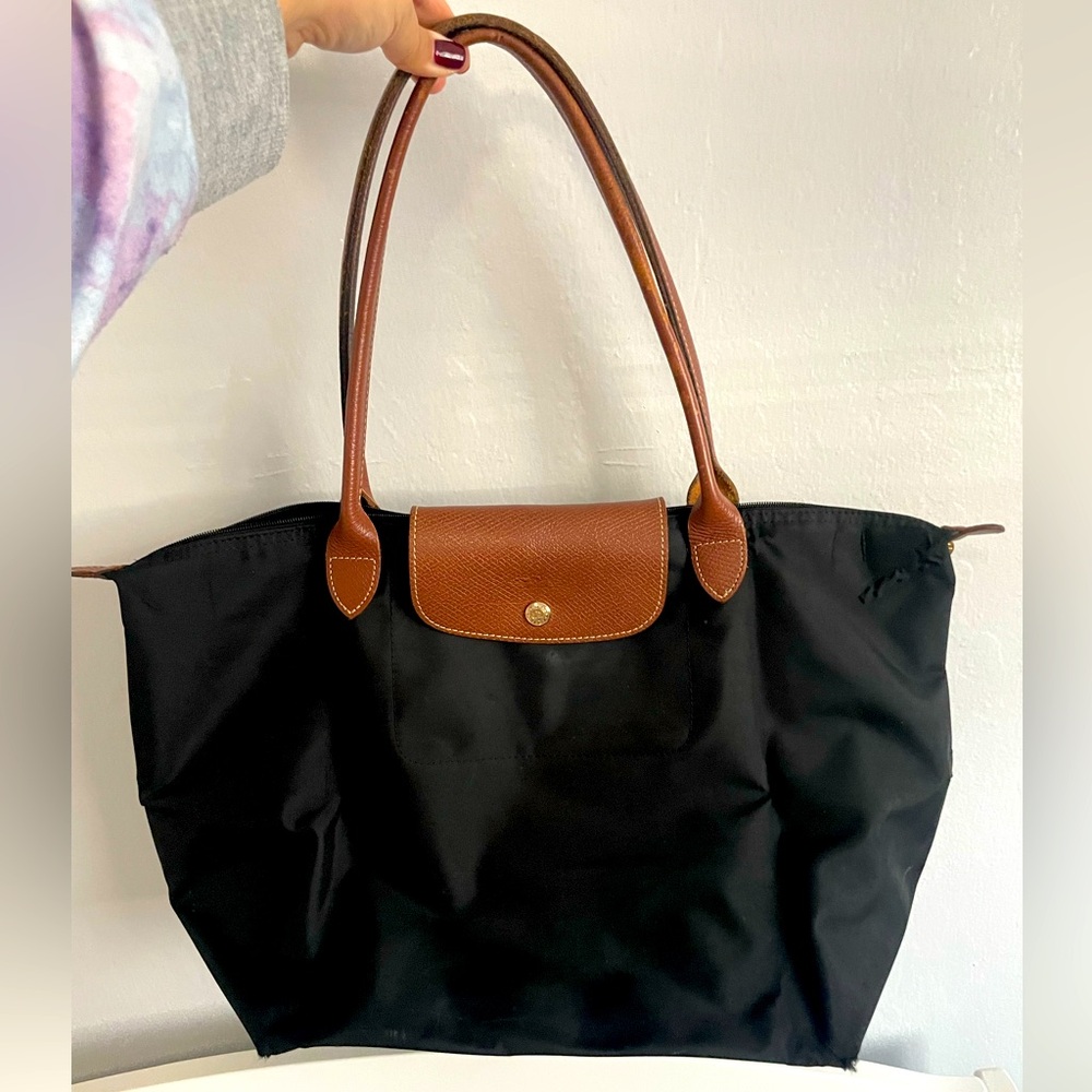 Longchamp Black and Brown Tote Bag